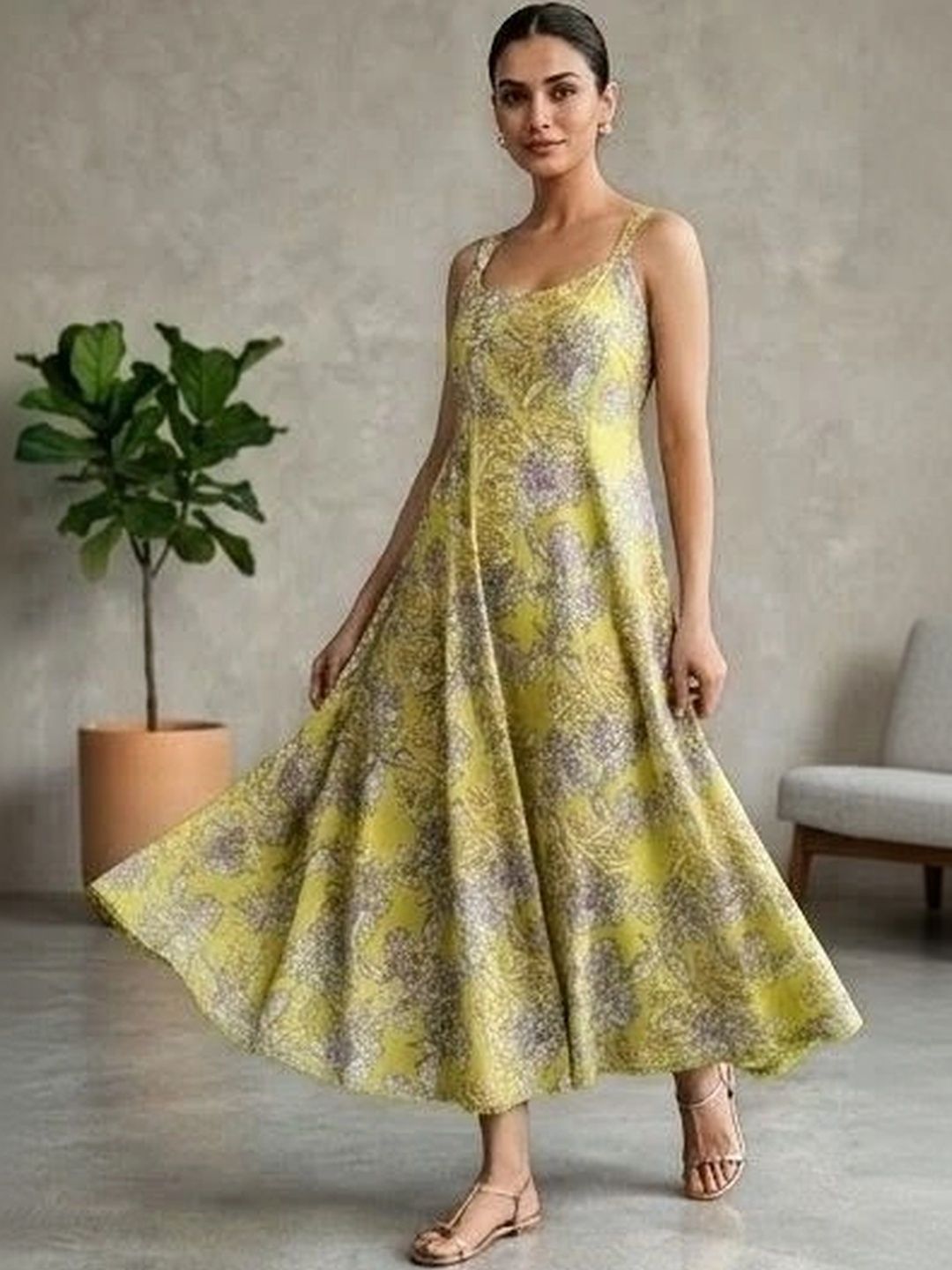 AMBROZEE Floral Print A-Line Maxi Dress-image-35