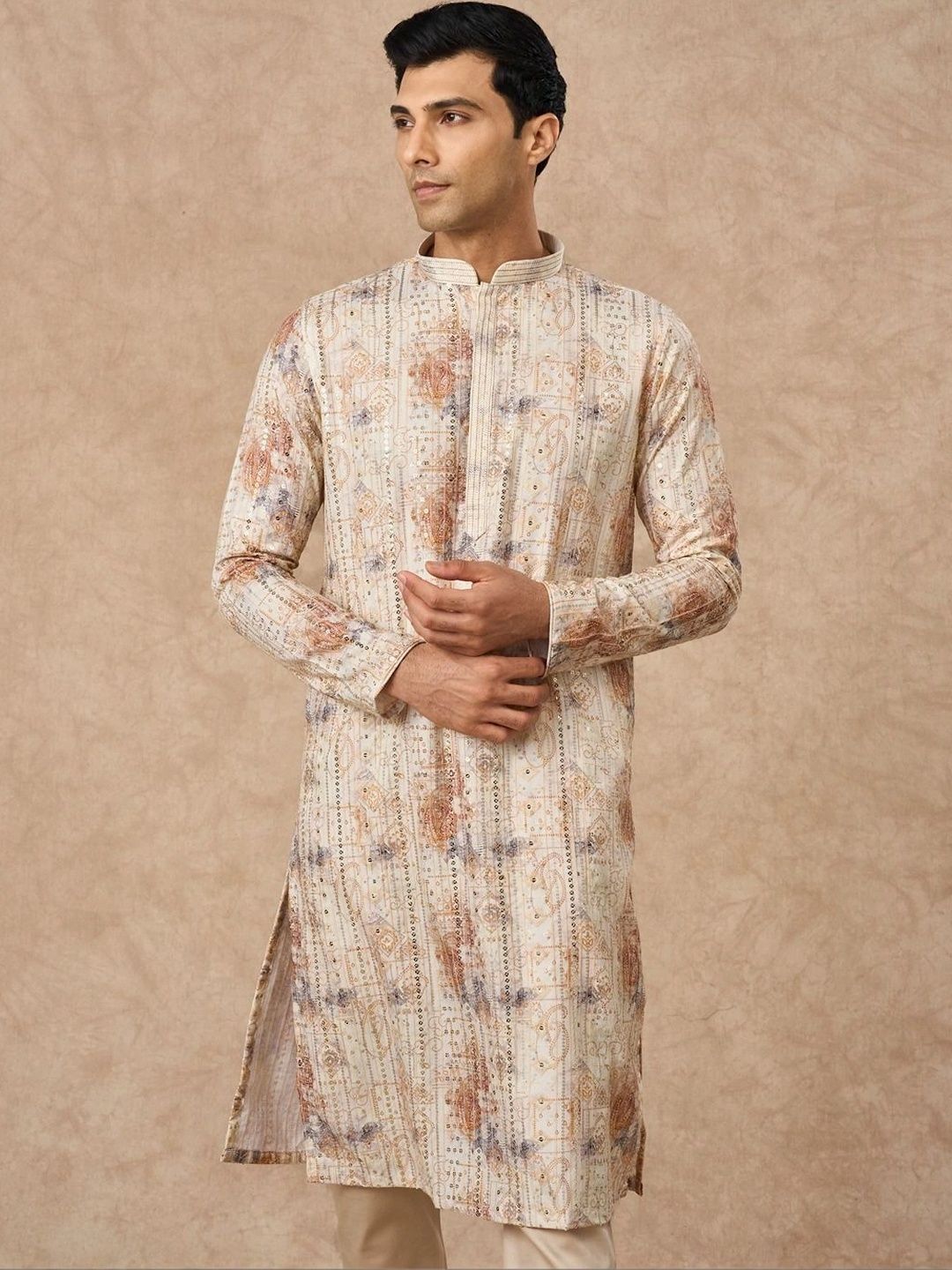 Manyavar Men Ethnic Motifs Printed Regular Sequinned Kurta with Trousers-picture-10