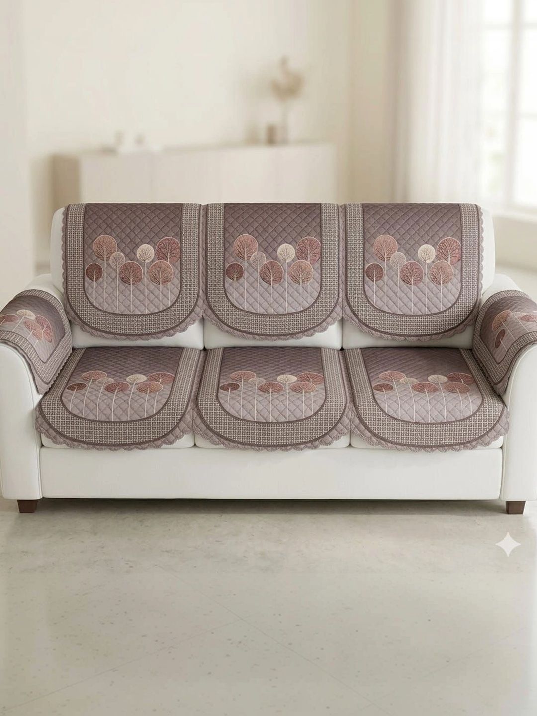 KANUM Grey Printed Viscose Rayon Blend Sofa Cover With Arms-picture-12