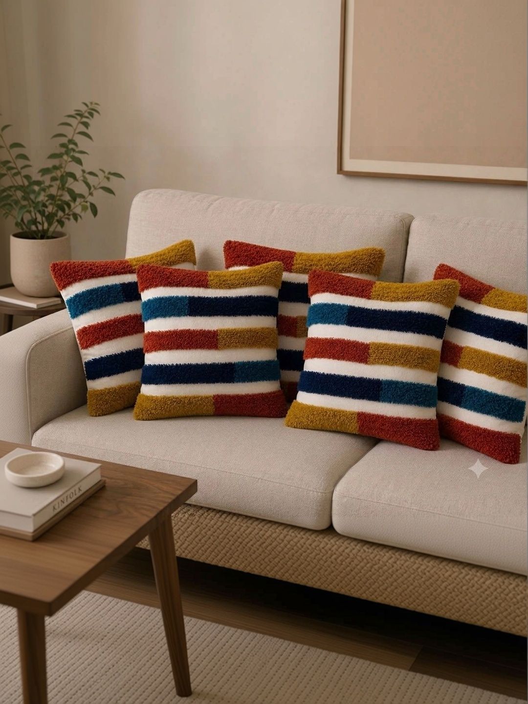 Sawariya Seth Decor Multicoloured Set of 5 Striped Square Cushion Covers-picture-17