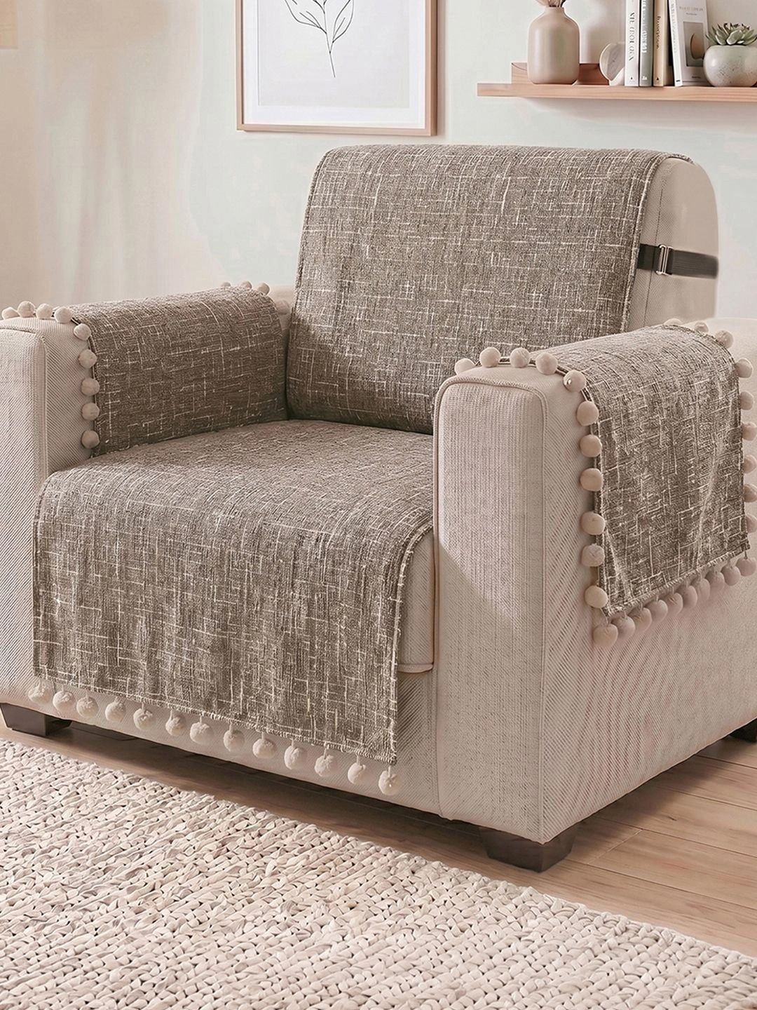 Story@home Brown 4 Piece Sofa Cover With Arms-picture-58