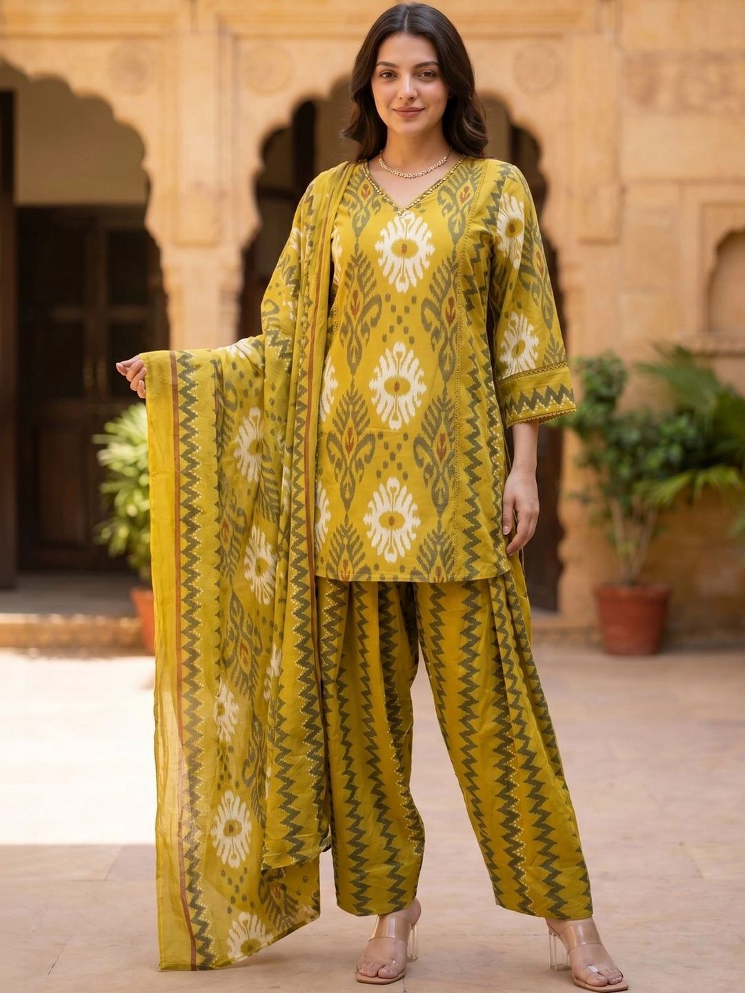 Woomn Women Ethnic Motifs Printed Regular Pure Cotton Kurta with Patiala & With Dupatta-picture-54