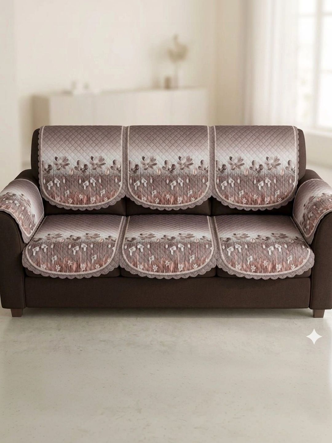 KANUM Grey Printed Viscose Rayon Blend Sofa Cover With Arms-image-22