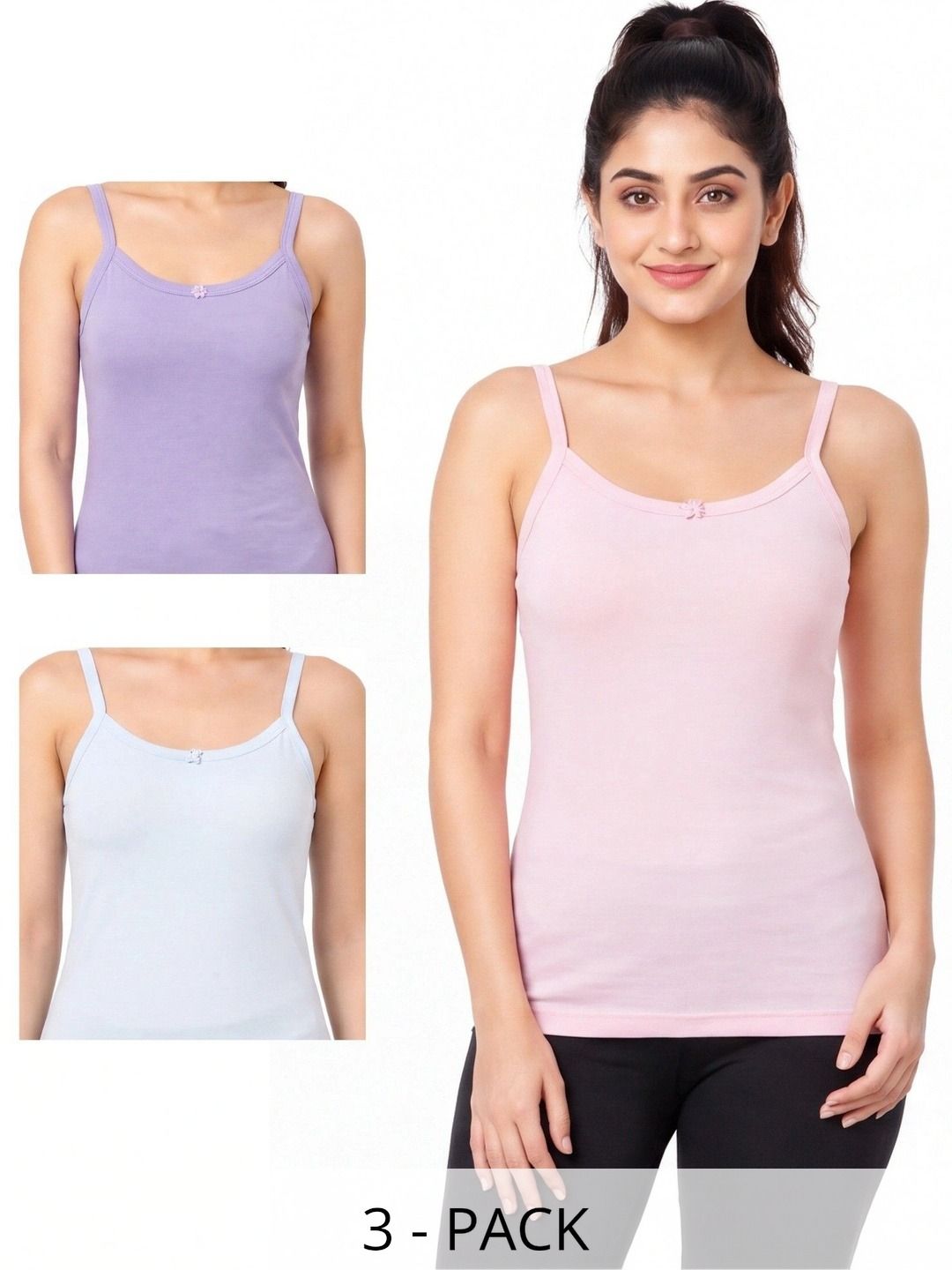 OPEX Pack Of 3 Cotton Non Padded Camisoles-picture-10