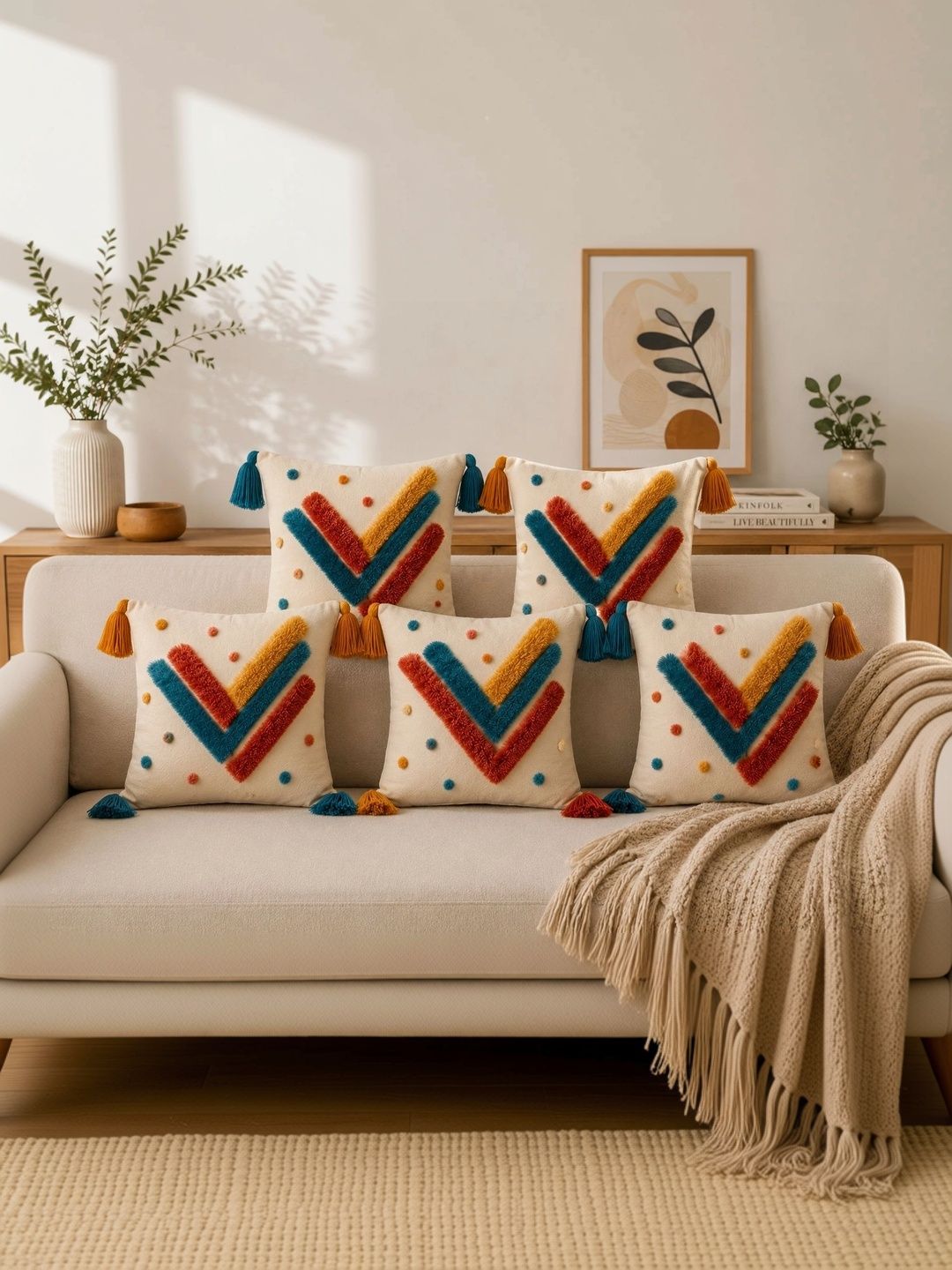 Sawariya Seth Decor Multicoloured Set of 5 Geometric Square Cushion Covers-picture-19