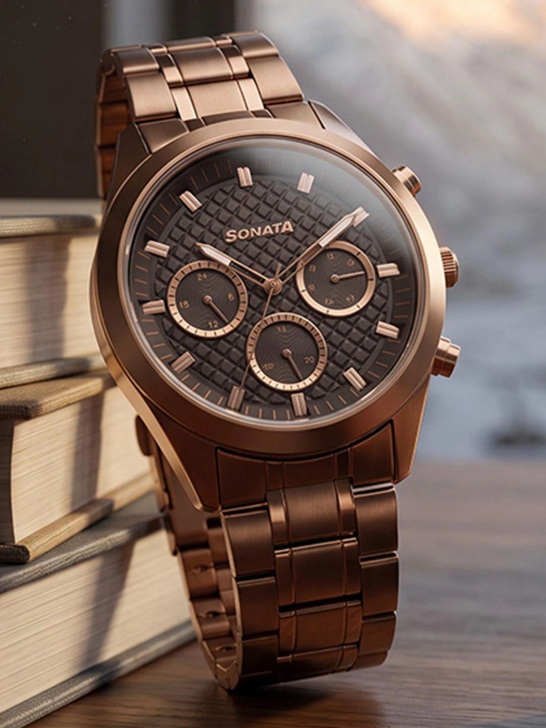 Sonata Men Dial & Bracelet Style Straps Analogue Chronograph Watch 7158QM01-picture-0