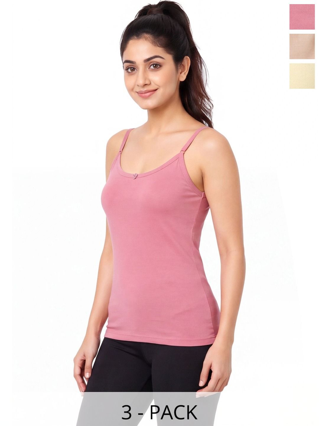 OPEX Pack Of 3 Cotton Non Padded Camisoles-picture-8