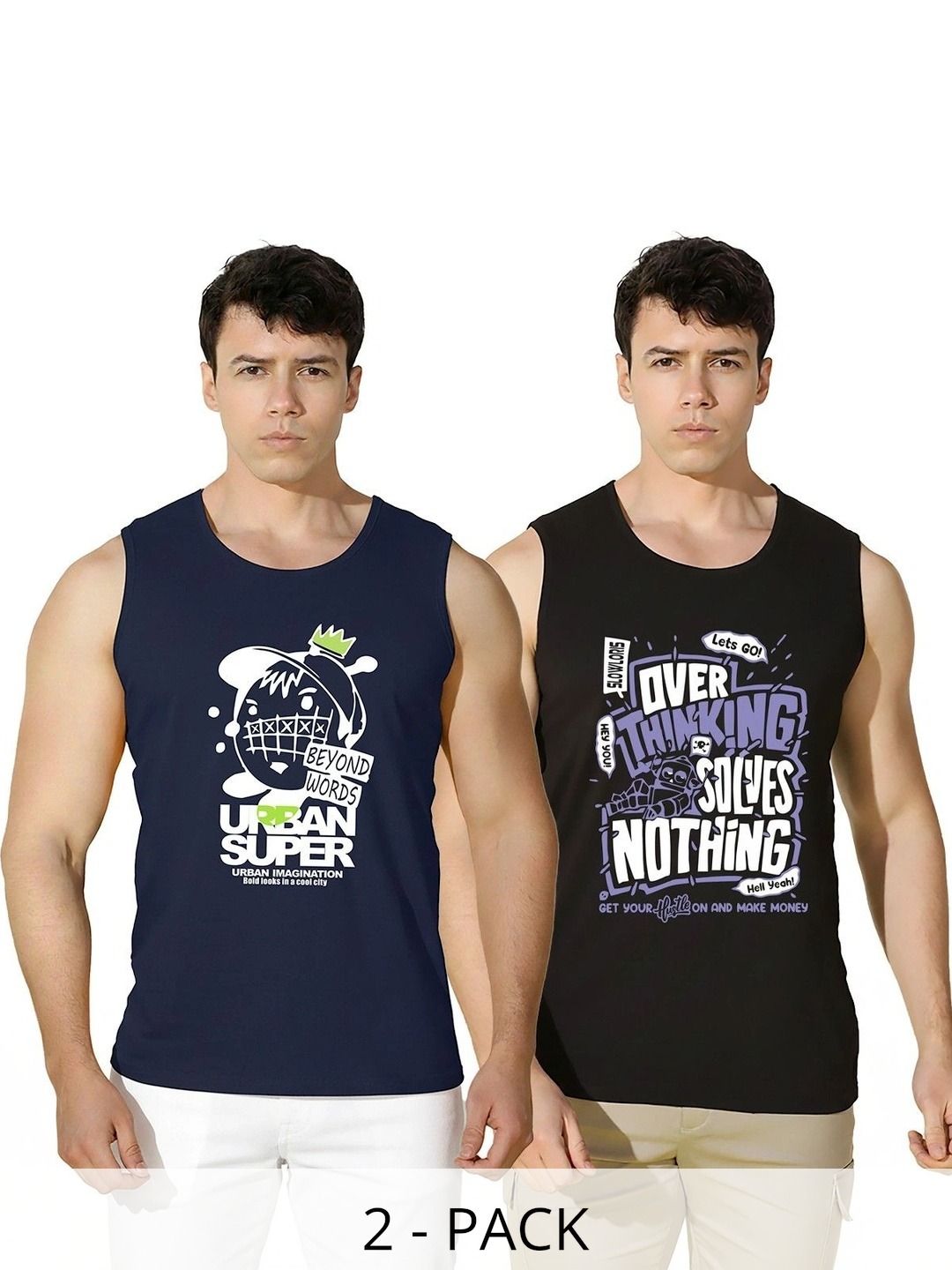 CRYPTIC Men Pack of 2 Printed Cotton Gym Vest-picture-12