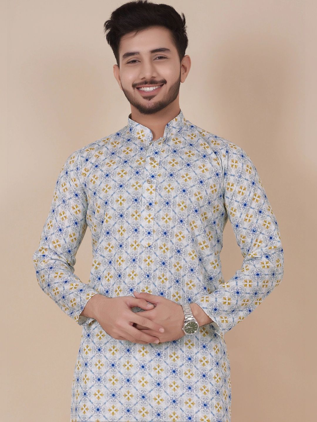 Moda Rapido Men Geometric Printed Handloom Kurta-picture-11