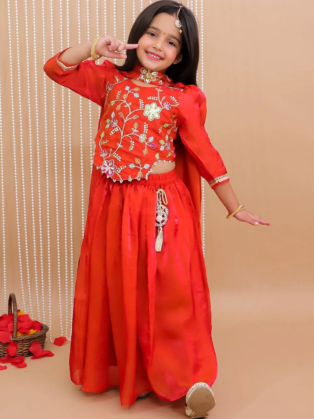 KID1 Girls Embroidered Sequinned Ready to Wear Lehenga & Blouse With Dupatta-picture-42