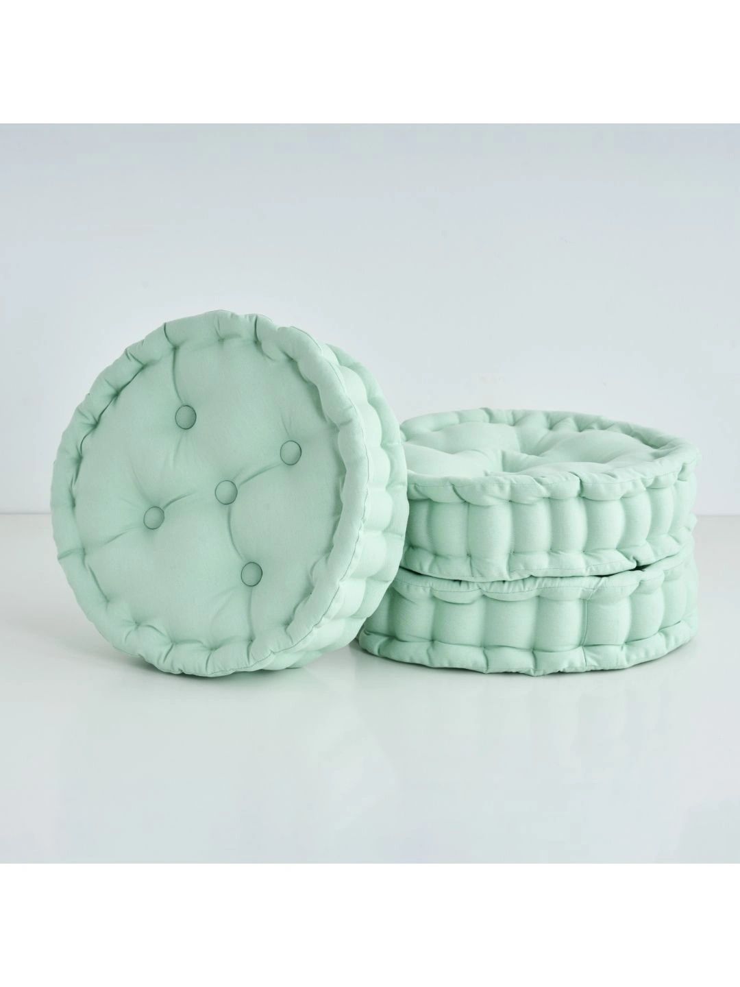 SKANDA FAB 3-Pcs Sea Green Pure Cotton Round Breathable Cushions-picture-36