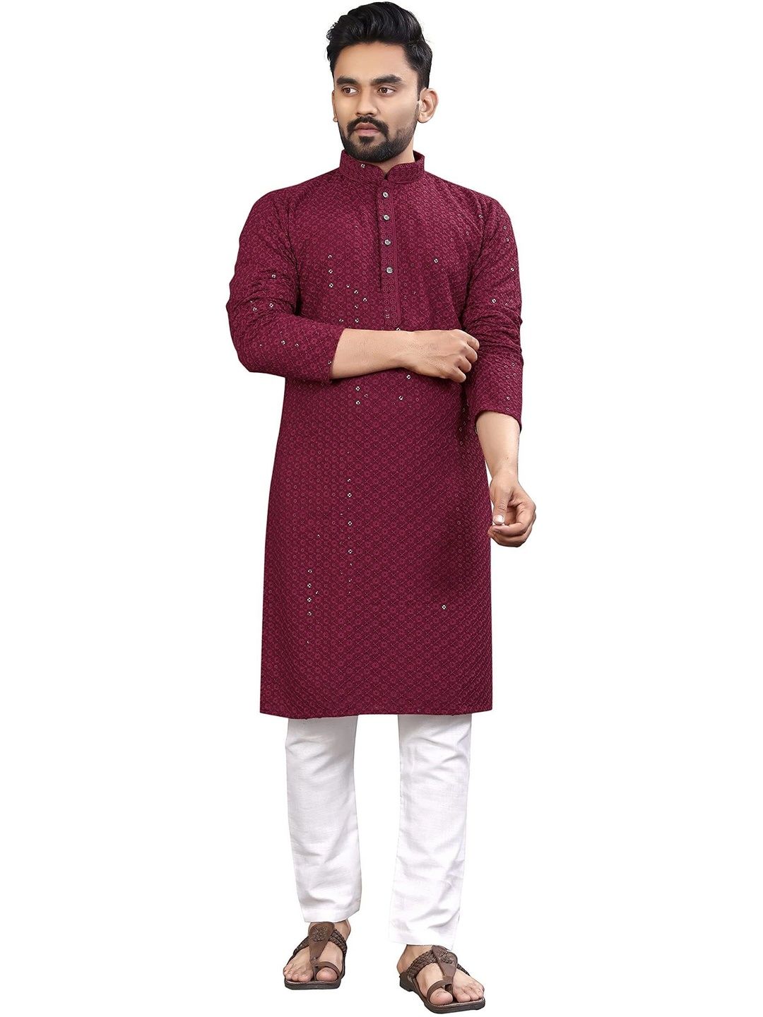 Moda Rapido Men Geometric Sequinned Handloom Kurta-picture-19