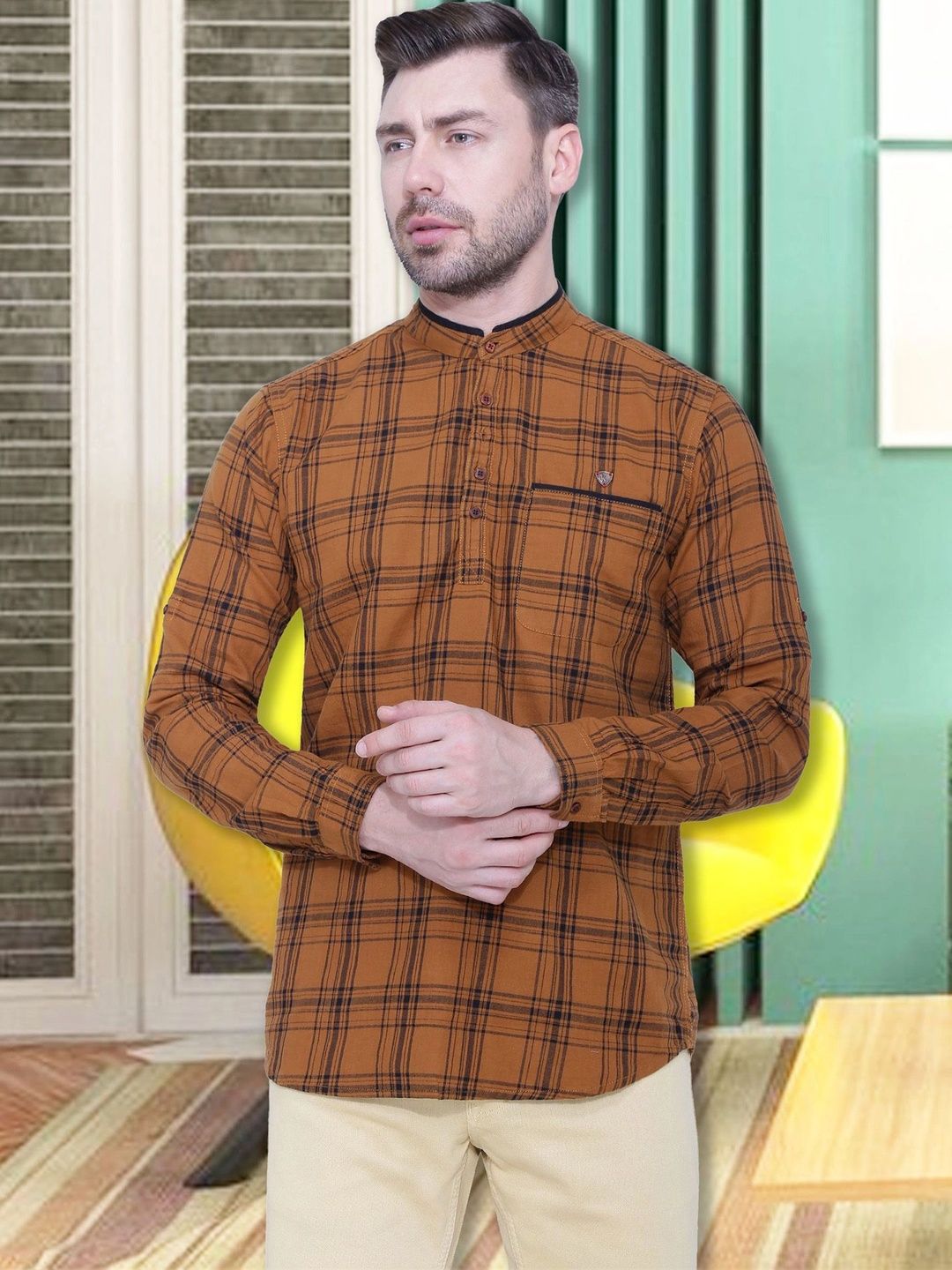 Kuons Men Checked Pathani Kurta-picture-12