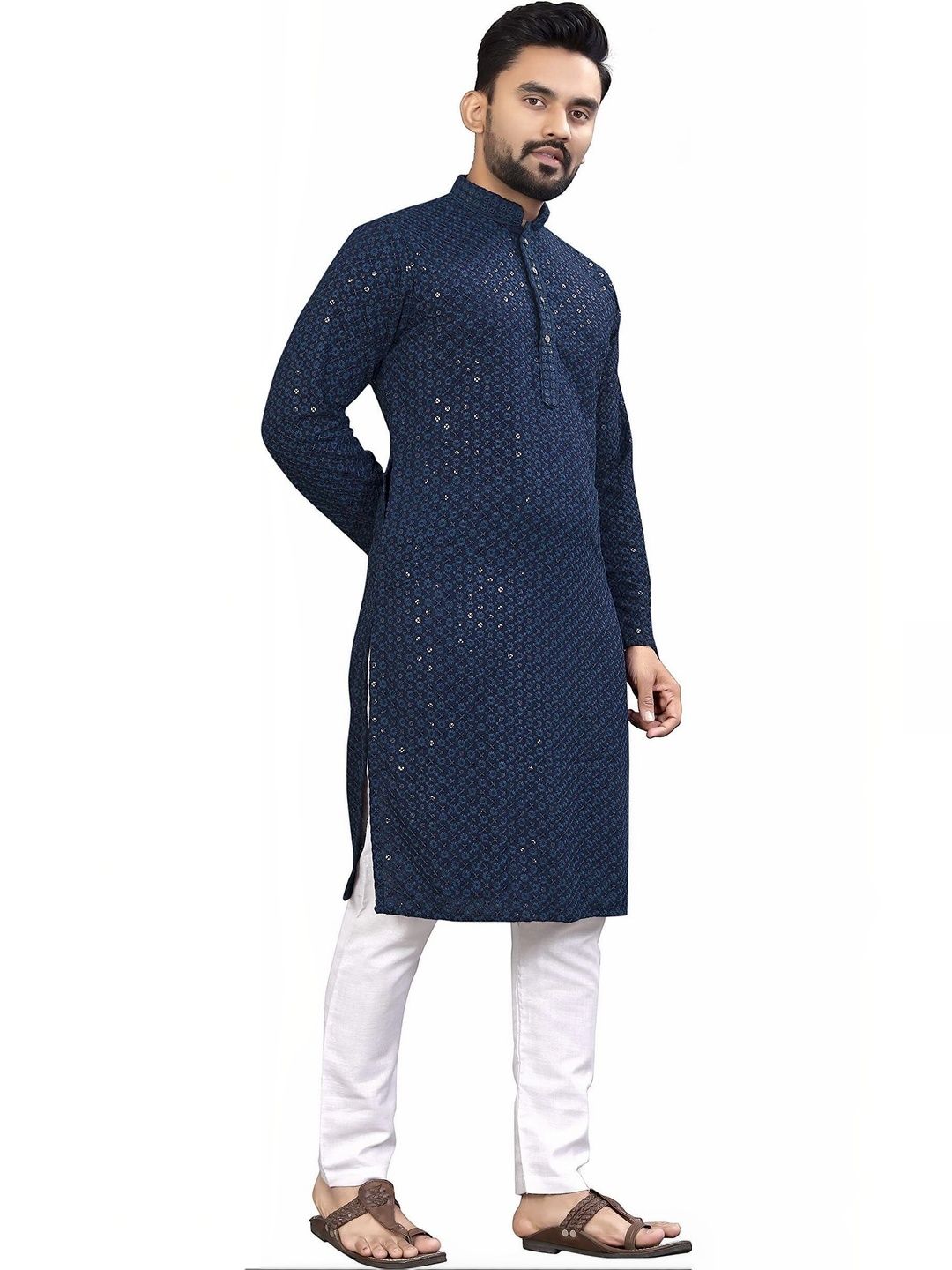 Moda Rapido Men Sequinned Handloom Kurta-picture-57