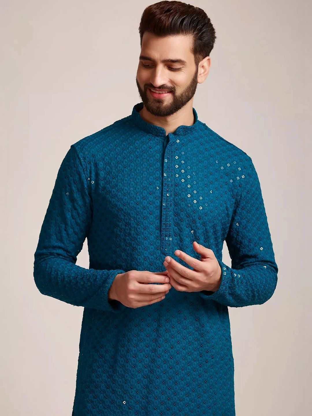 Moda Rapido Men Ethnic Motifs Regular Sequinned Kurta with Pyjamas-picture-20