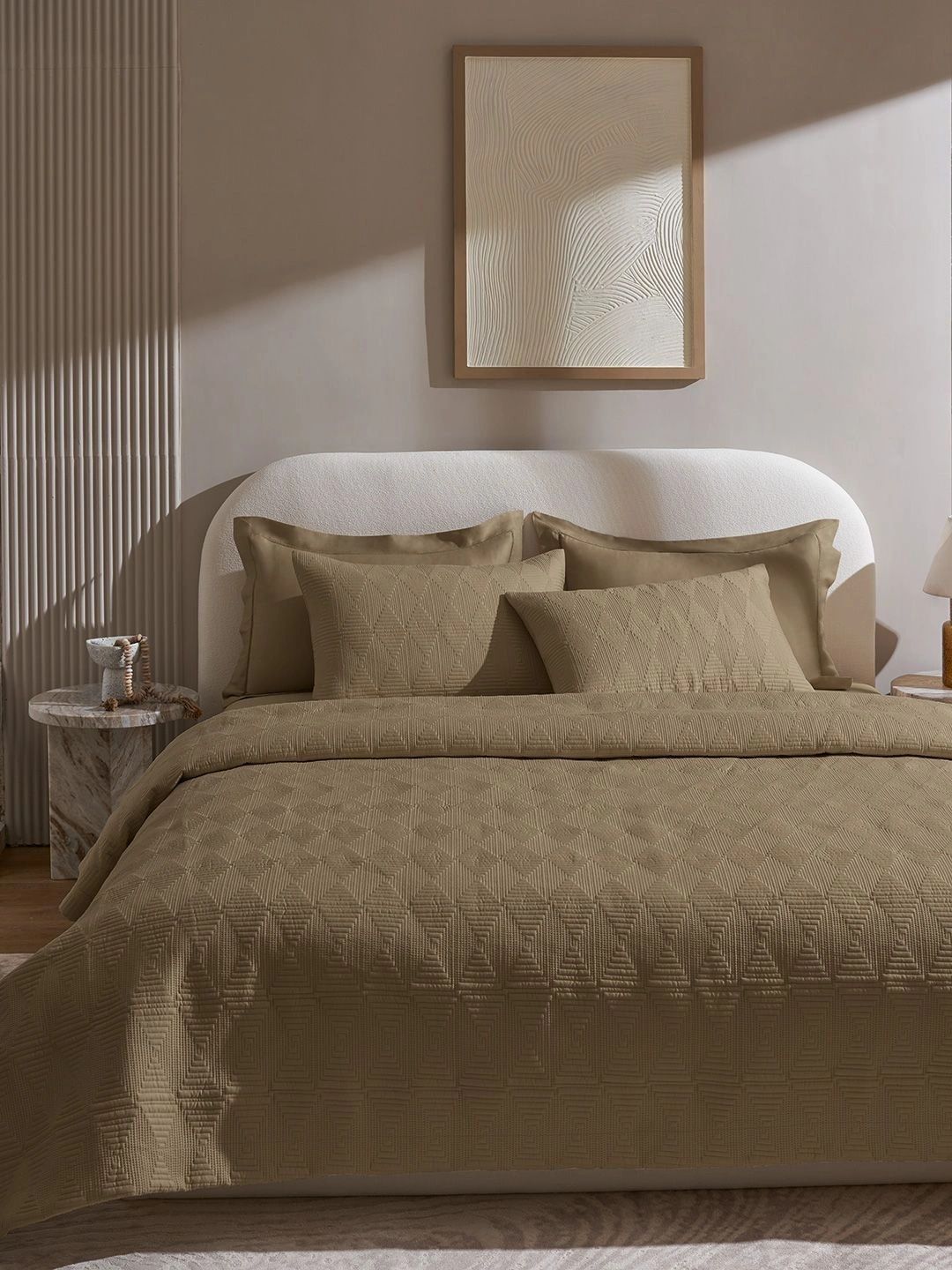 SANSAAR A DDECOR BRAND LIVE CONSCIOUSLY Brown Geometric Cotton 3 Piece Double Extra Large Superfine Bedding Bedding Set-image-48
