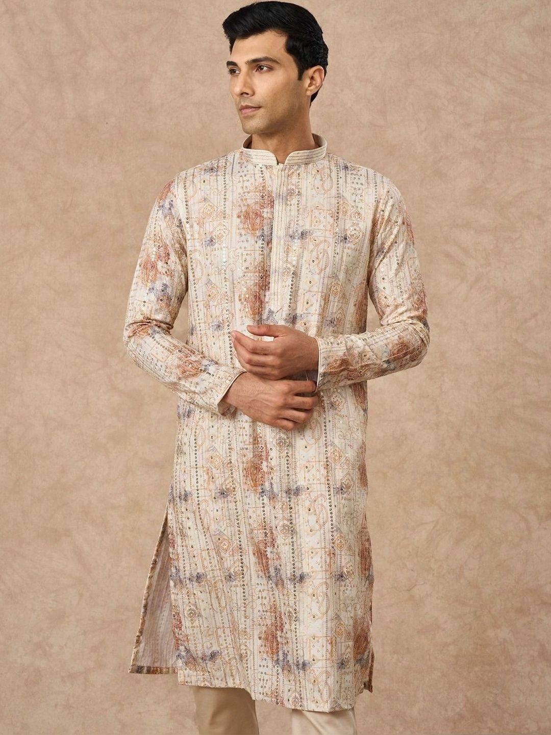 Manyavar Men Ethnic Motifs Printed Regular Sequinned Kurta with Pyjamas-picture-26