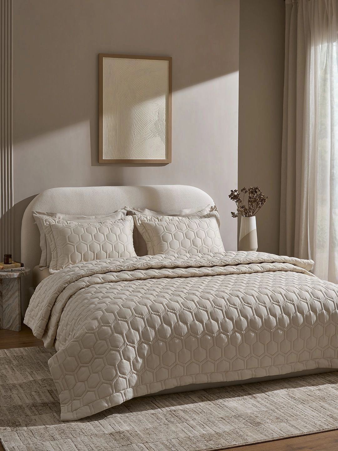 SANSAAR A DDECOR BRAND LIVE CONSCIOUSLY Beige Geometric Cotton 3 Piece Double Extra Large Superfine Bedding Bedding Set-picture-24
