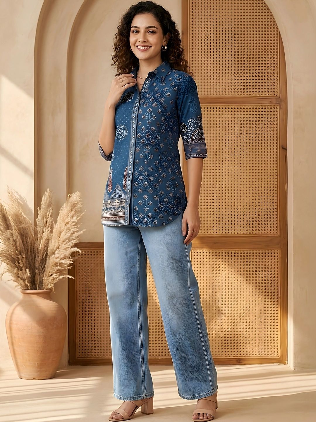 Banwaree Print Ethnic Crepe Top-picture-21