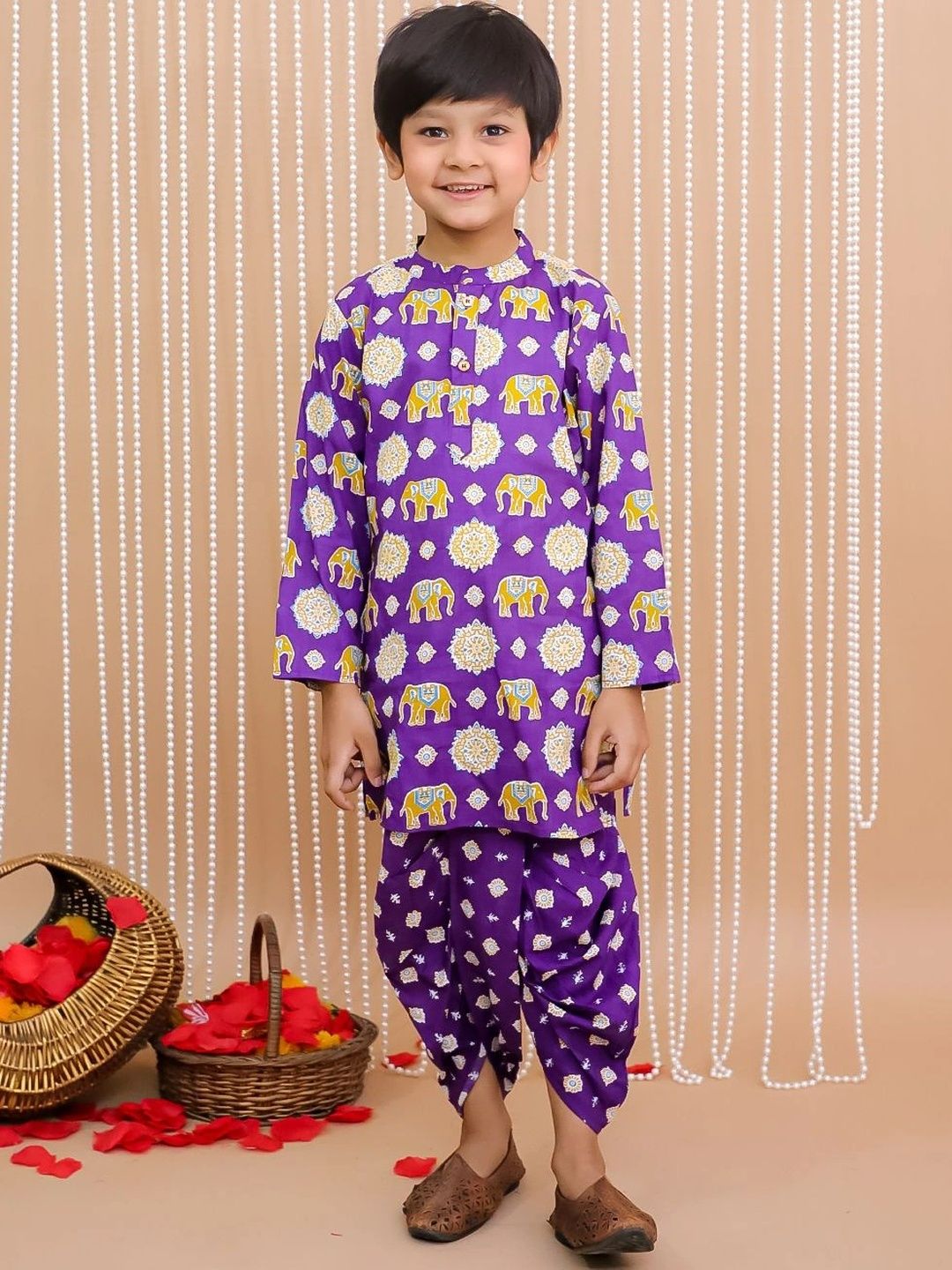 KID1 Boys Ethnic Motifs Printed Regular Pure Cotton Kurta with Dhoti Pants-picture-29