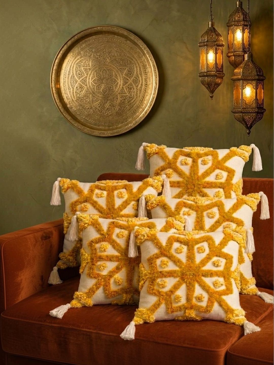 Sawariya Seth Decor Multicoloured Set of 5 Geometric Square Cushion Covers-picture-15