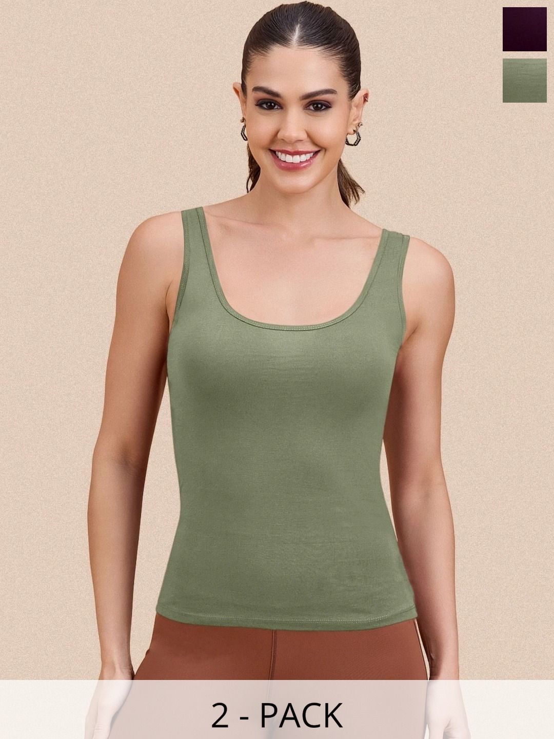 POOJA RAGENEE Pack Of 2 Cotton Non Padded Camisoles-picture-19