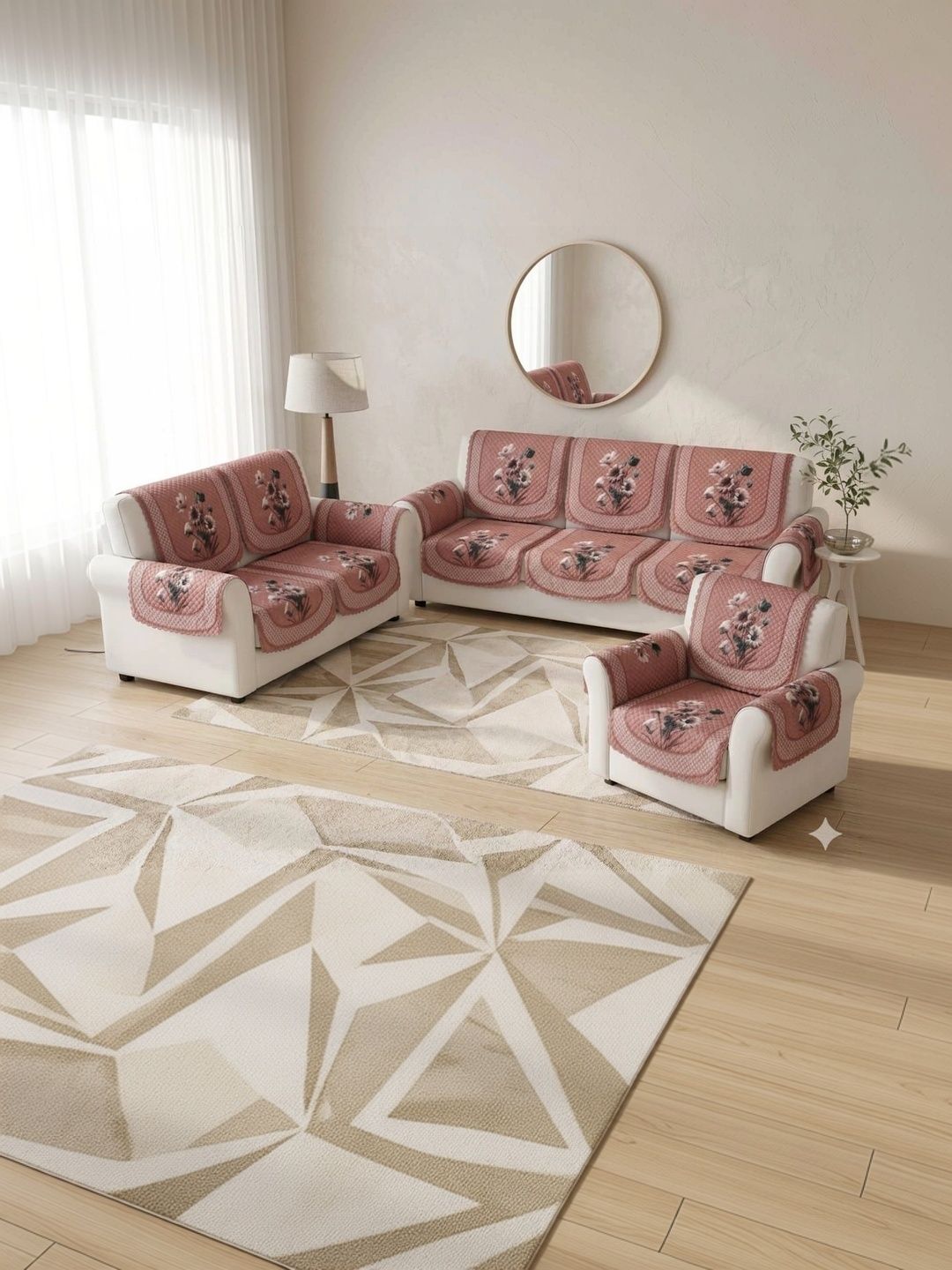 KANUM Orange Printed Viscose Rayon Blend Sofa Cover With Arms-image-47