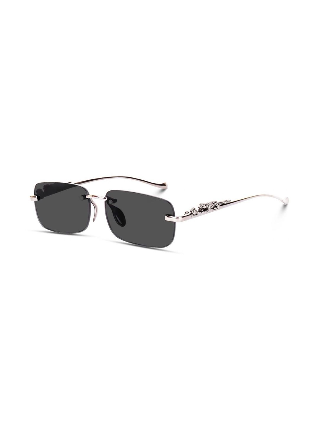 FUNGLASSES Unisex Black Lens & Silver-Toned Rectangle Sunglasses with-image-49