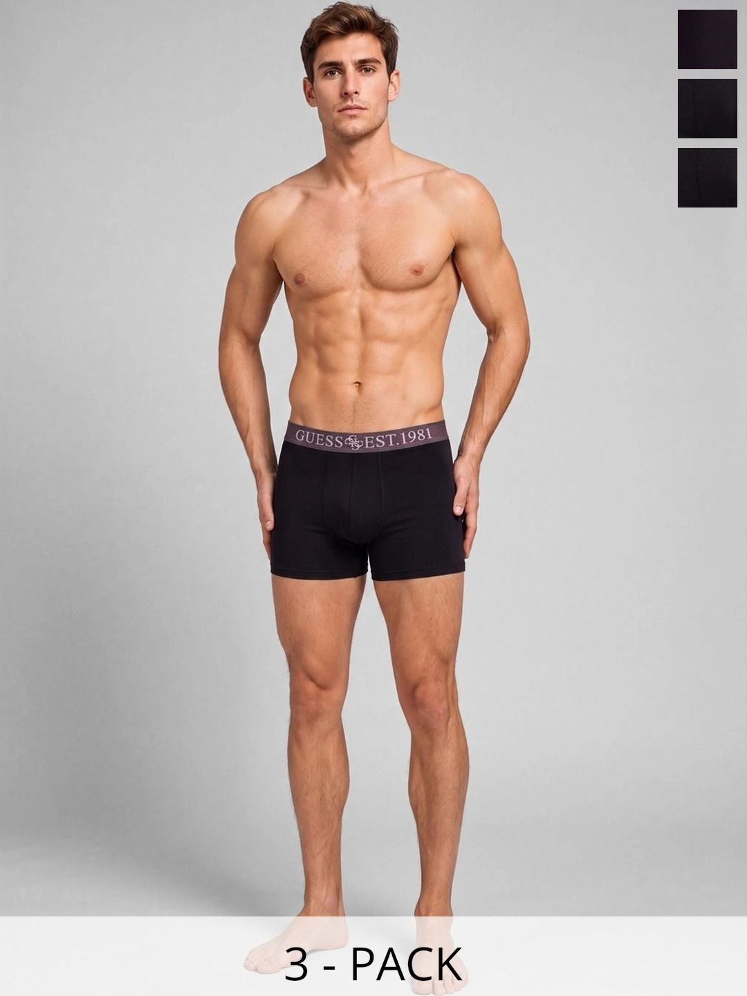GUESS Pack of 3 Cotton Solid Trunks-picture-34