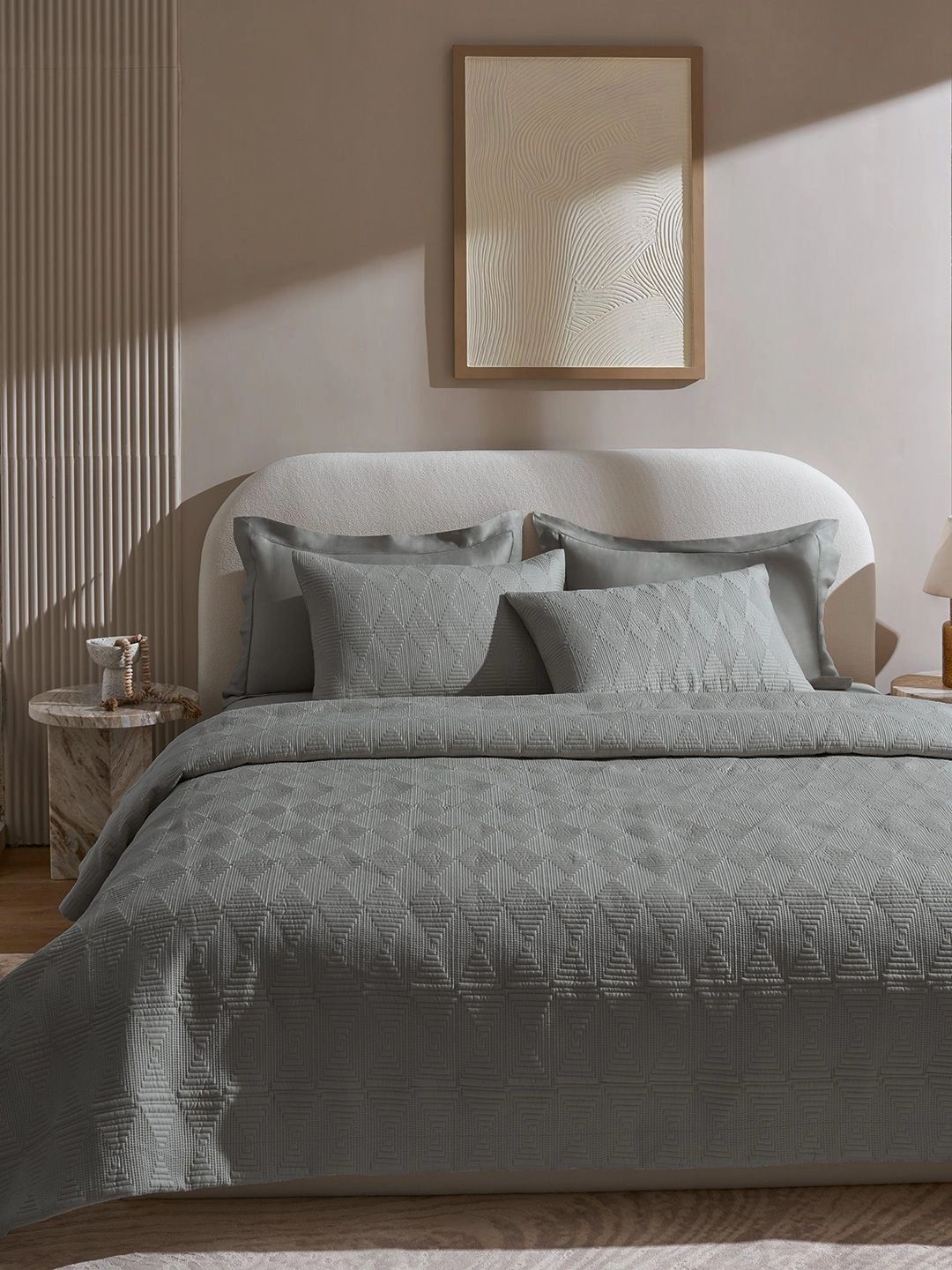 SANSAAR A DDECOR BRAND LIVE CONSCIOUSLY Grey Geometric Cotton 3 Piece Double Extra Large Superfine Bedding Bedding Set-image-38