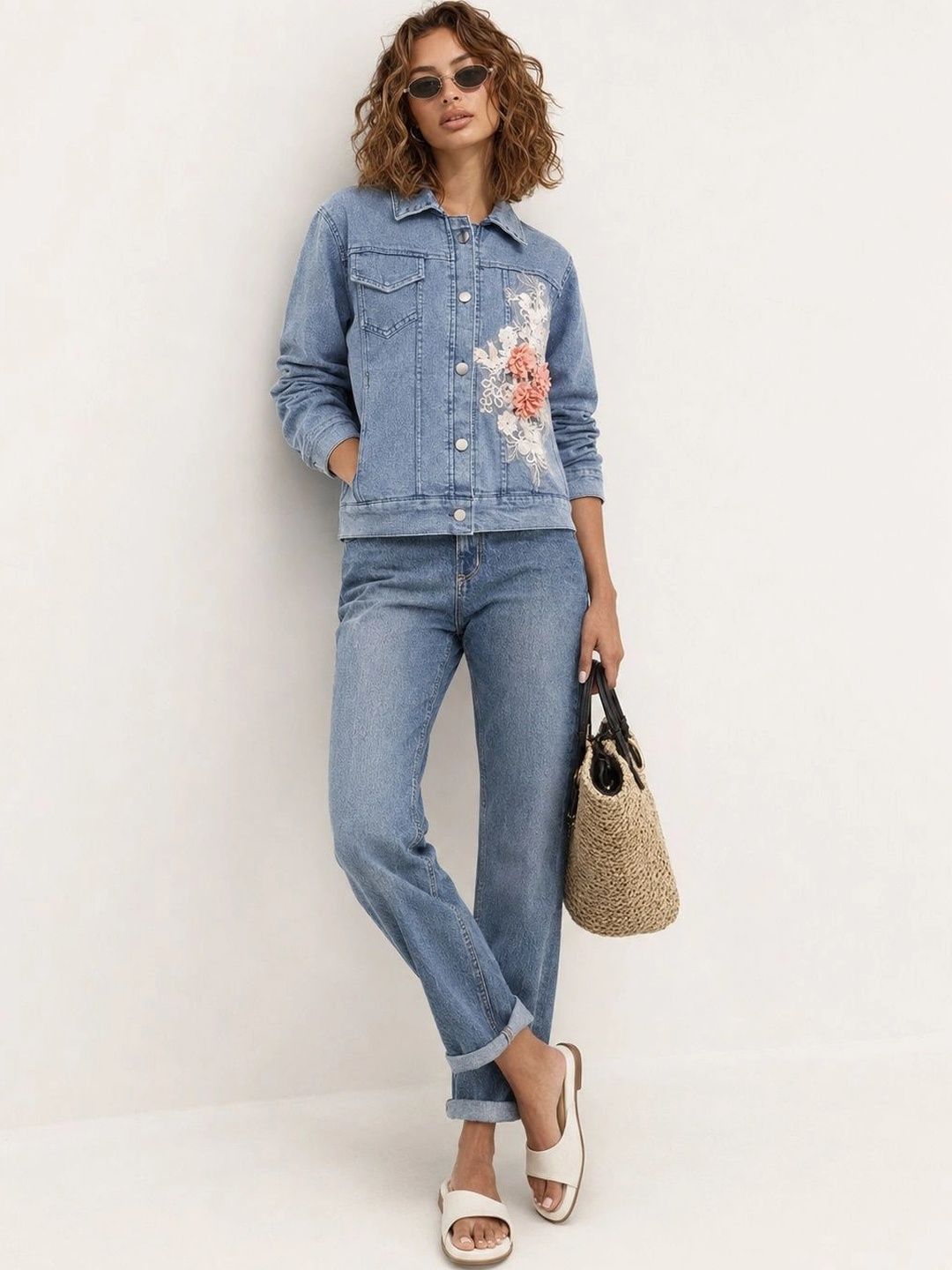 Roadster Women Floral Denim Jacket with Embroidered-picture-14