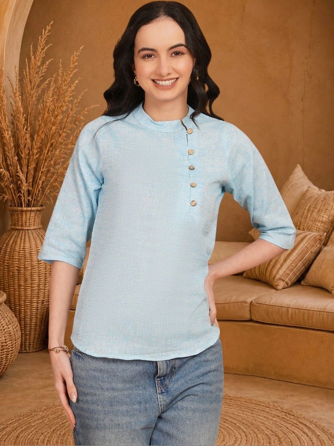 Anouk Rustic Woven Design Pure Cotton Blend Khadi Kurti-picture-20