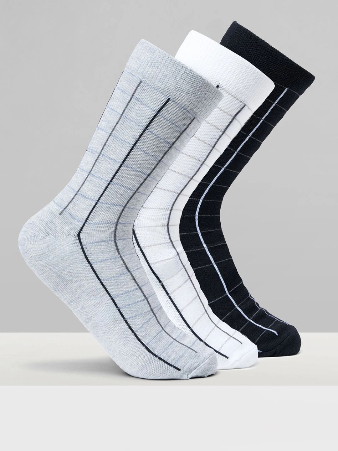 Urban Ranger by pantaloons Men Pack of 3 Cotton Blend Assorted Checked Calf Length Socks-picture-32