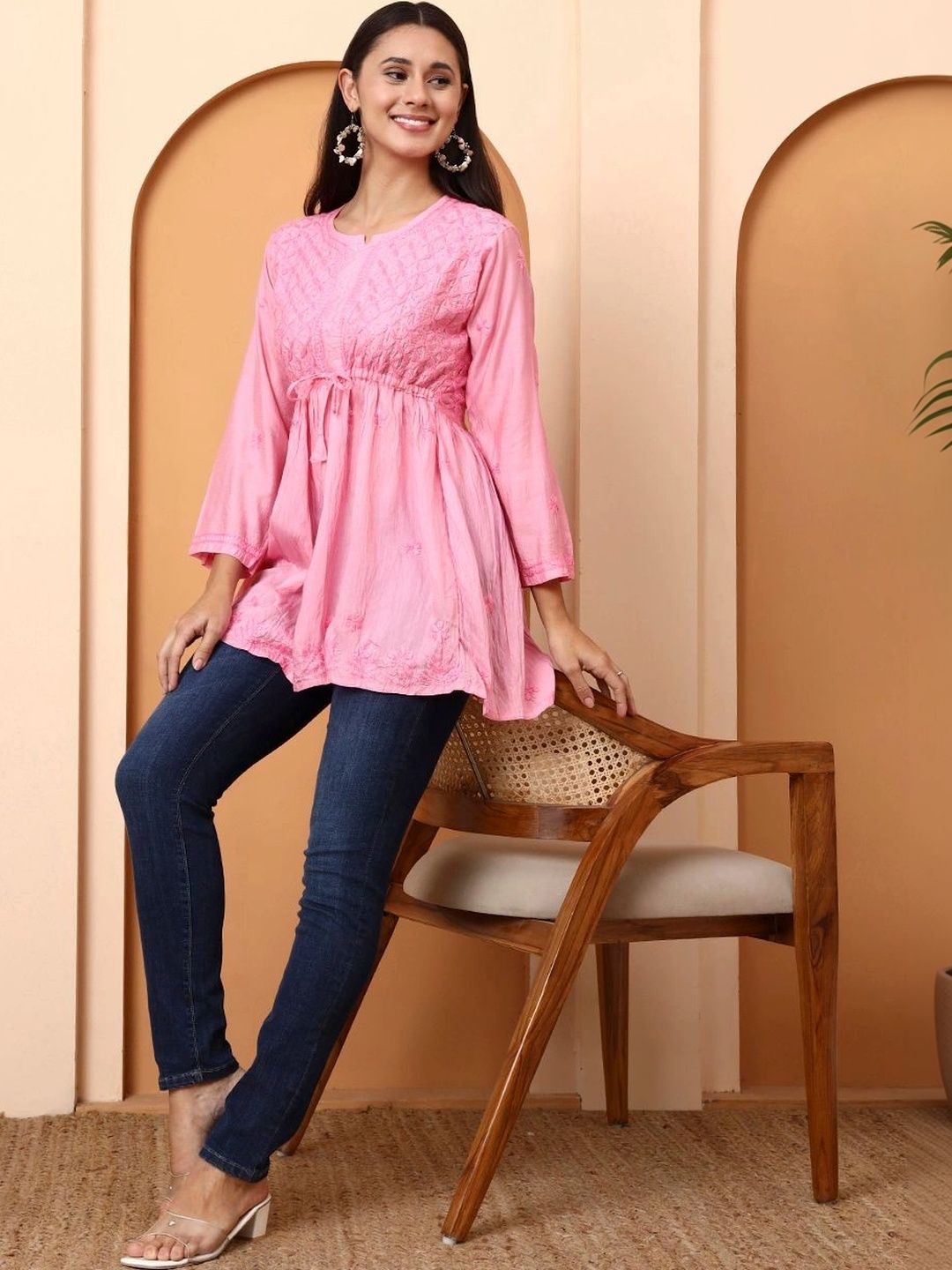 ELENORA Ethnic Motifs Embroidered Chikankari Chikankari Empire Kurti-picture-20