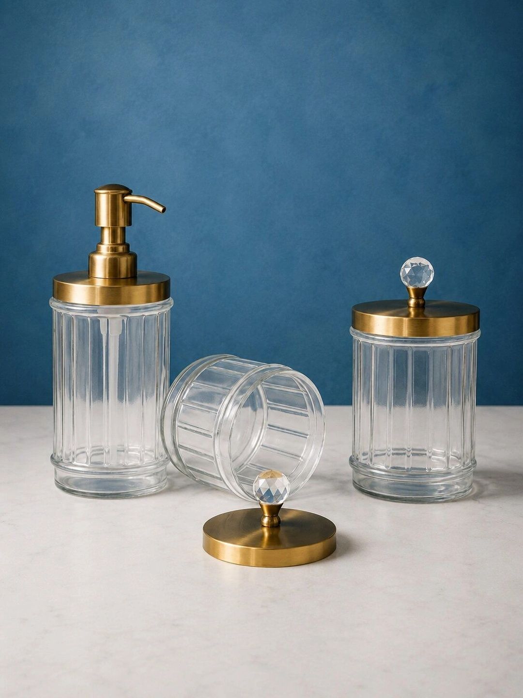 GRD INTERNATIONAL Transparent 3 piece Textured Glass Bath Accessories Set-picture-36