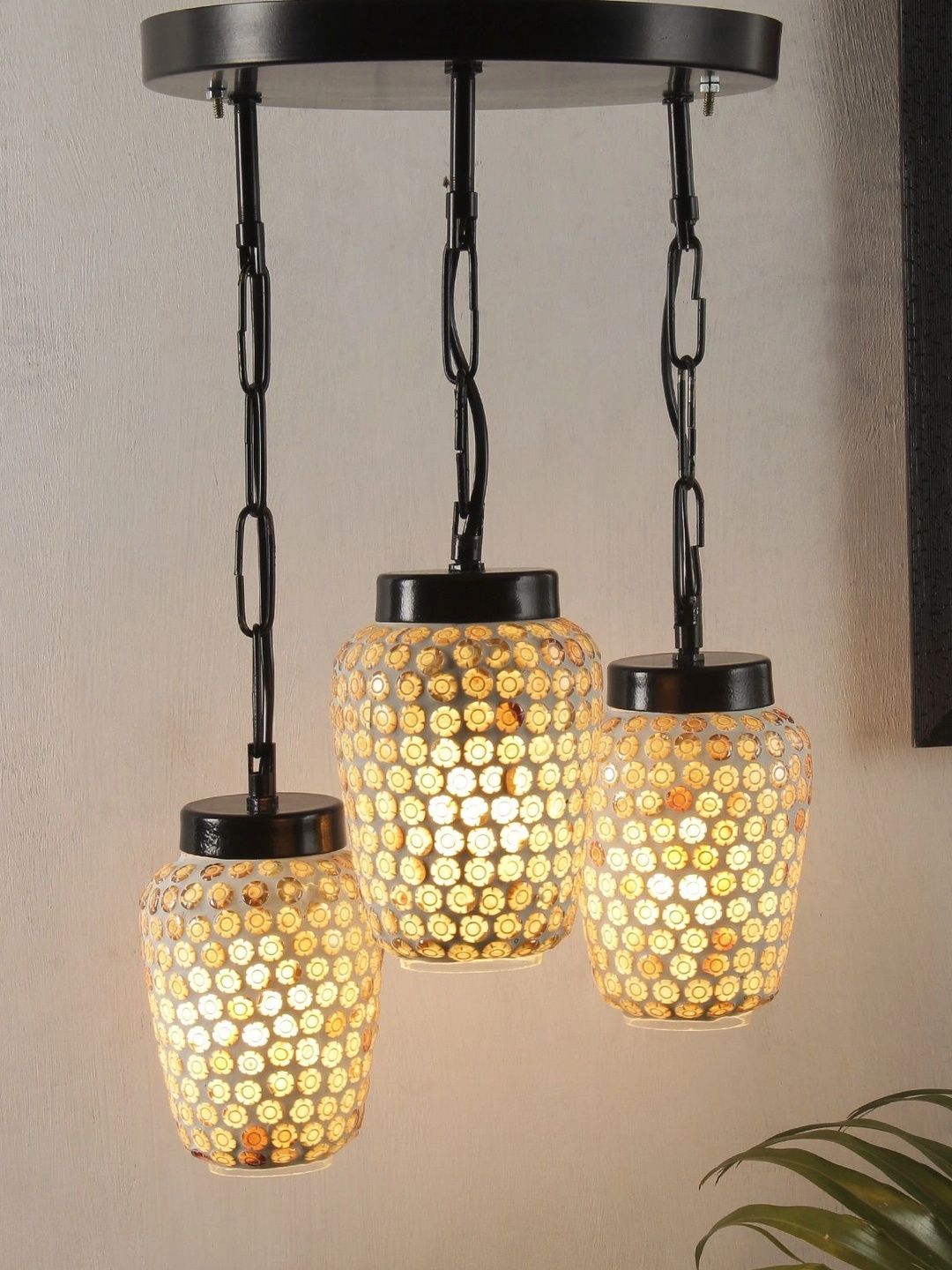 Myntra Elegant Homes Multicoloured Textured Glass Contemporary Ceiling Lamp-picture-12