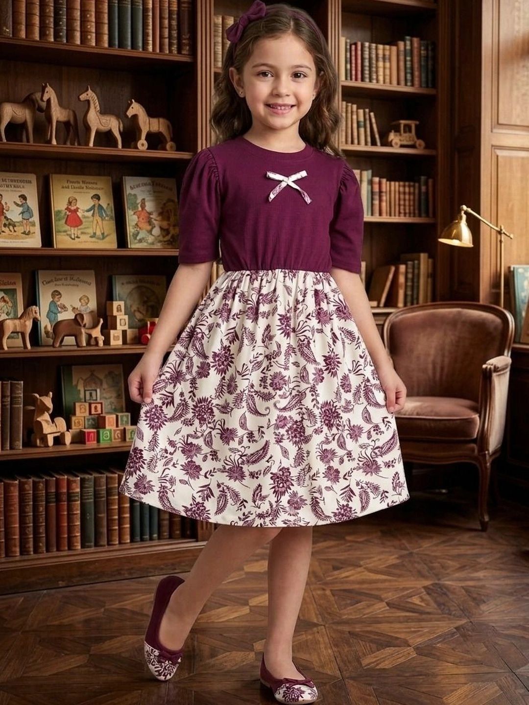 BAESD Floral Print Puff Sleeve A-Line Dress-picture-14