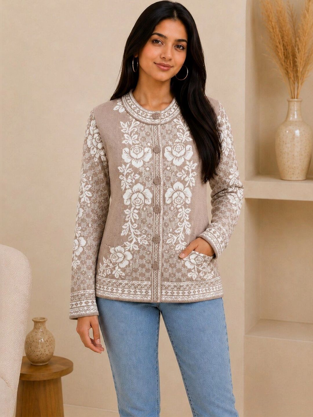 HIMYUG Women Floral Printed Woollen Cardigan-picture-13