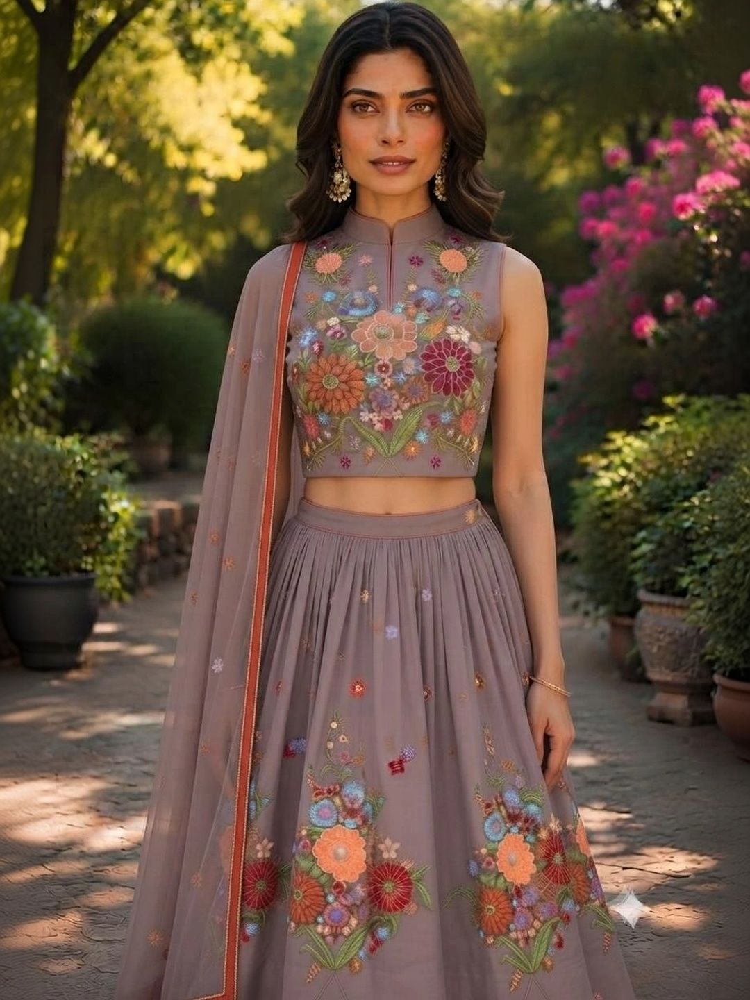 Indi Kal Embroidered Thread Work Ready to Wear Lehenga & Blouse With Dupatta-image-22