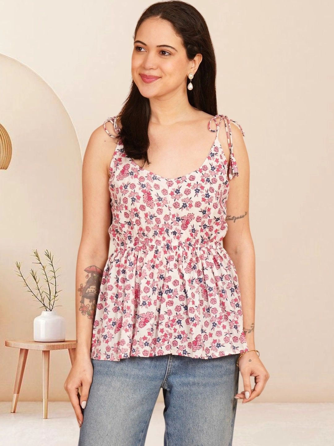 KALAMIR Floral Printed V-Neck Pure Cotton Blend Khadi Kurti-picture-45