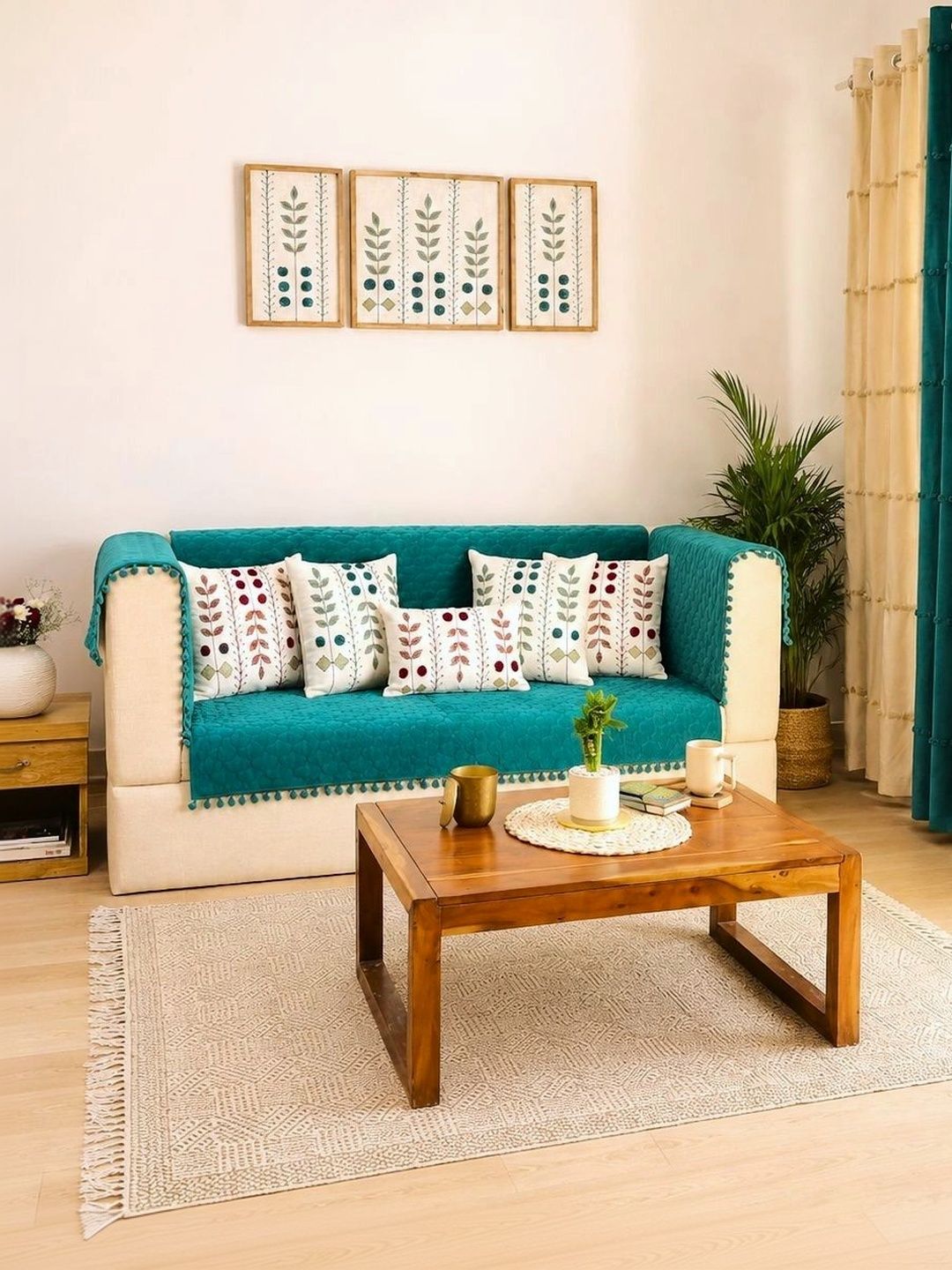 eyda Green Solid Sofa Cover With Arms-picture-46