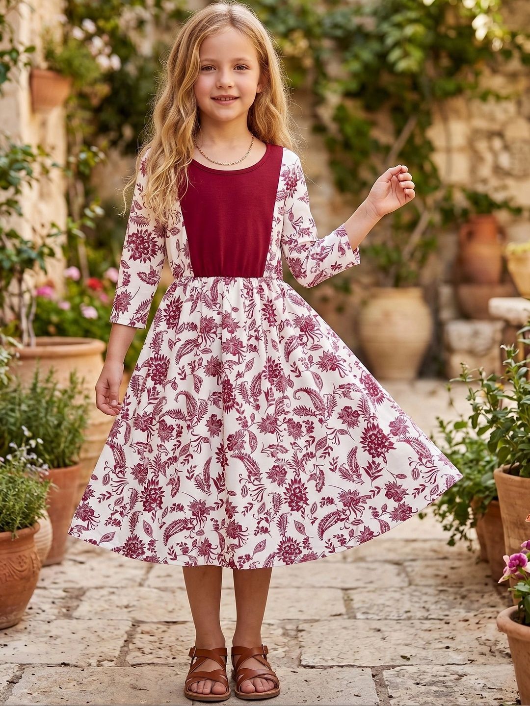 White World Floral Print A-Line Dress-image-48