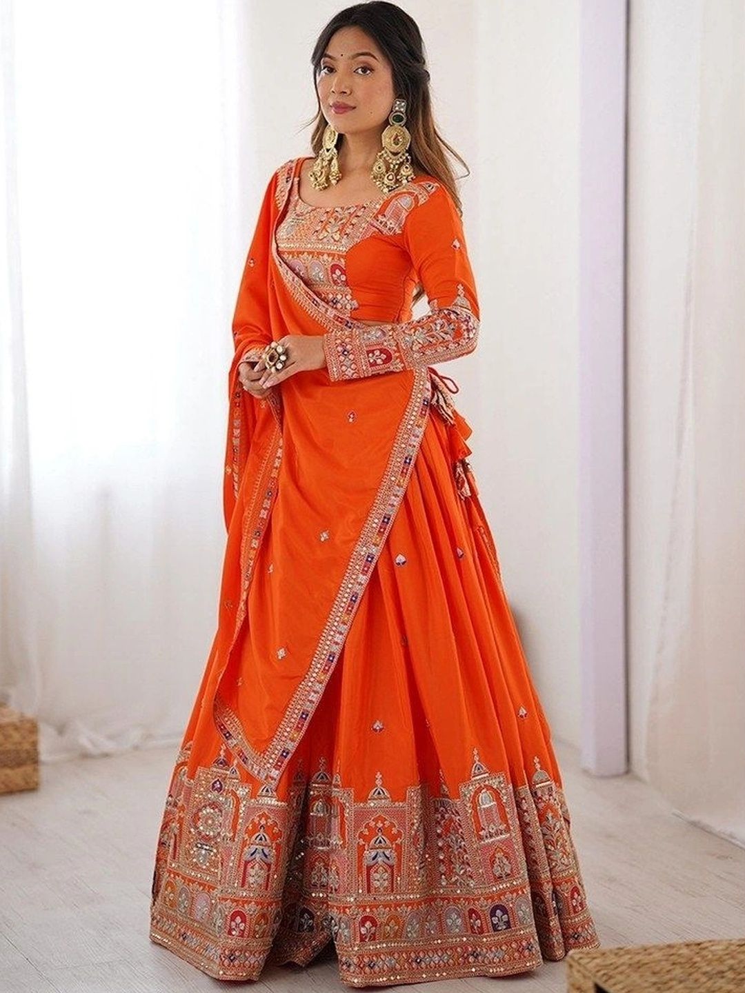 Bhavena texo feb Embroidered Semi Stitched Lehenga & Unstitched Blouse With Dupatta-image-5