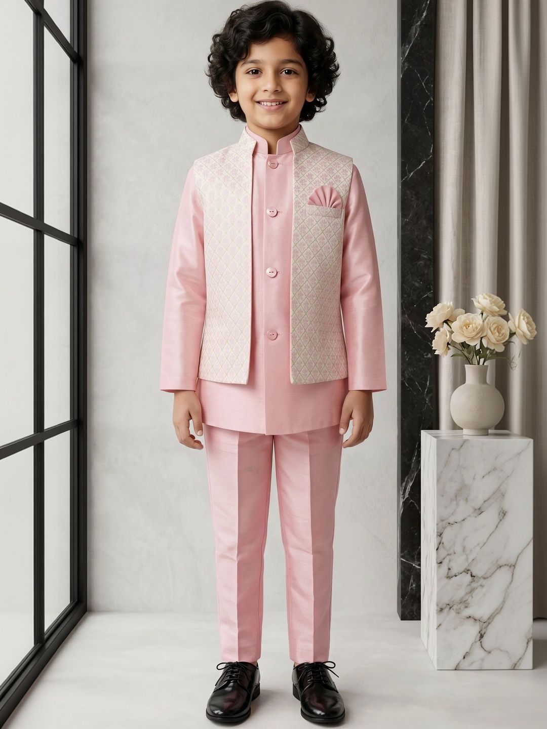 ahhaaaa Boys Embroidered Mandarin Collar Sherwani-picture-51