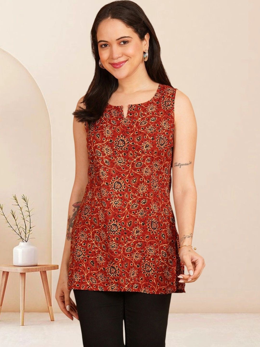 KALAMIR Floral Printed Pure Cotton Blend Khadi Kurti-picture-22