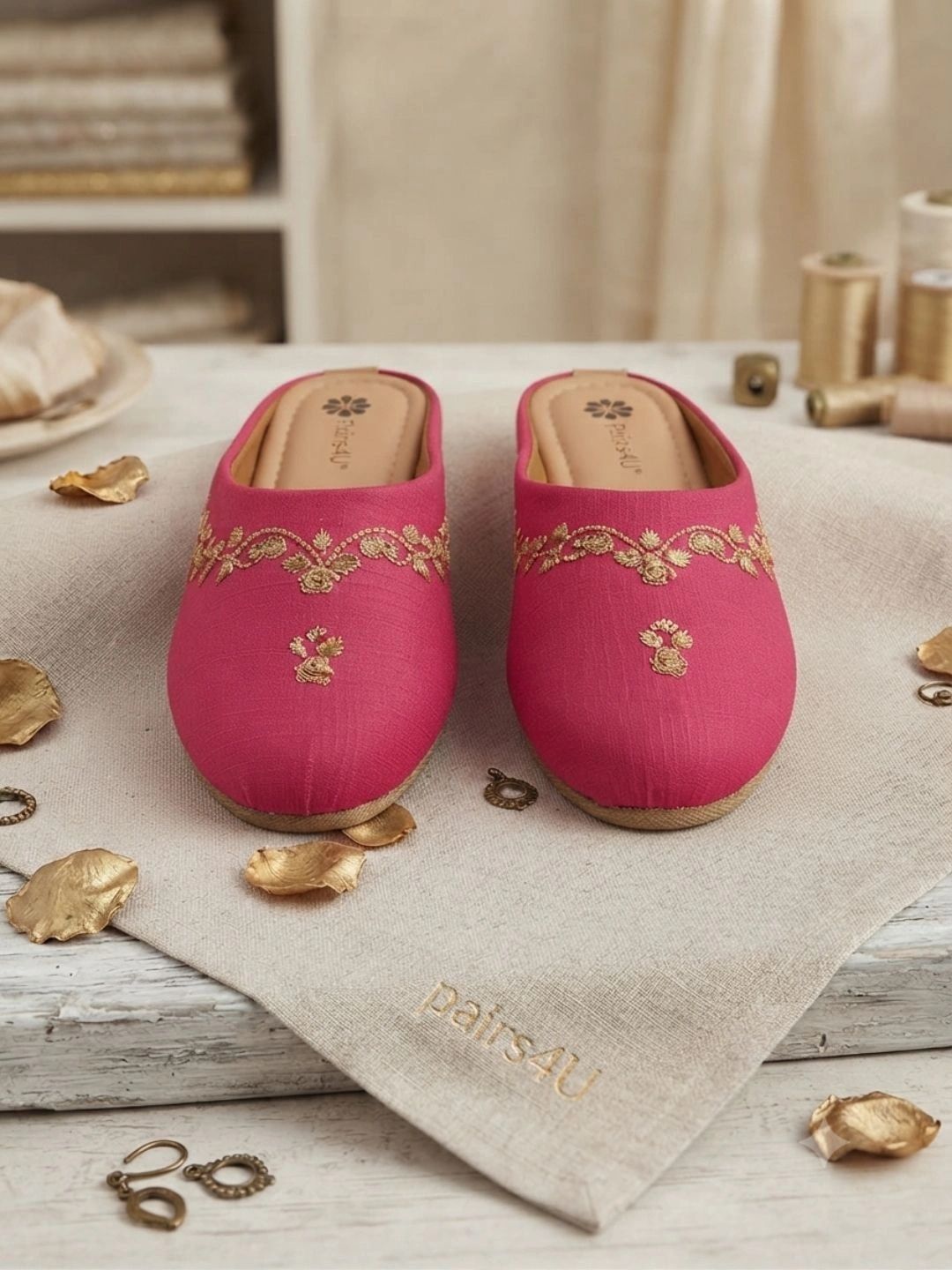 Pairs4U Women Embellished Ethnic Mules with Embroidered Flats-picture-12