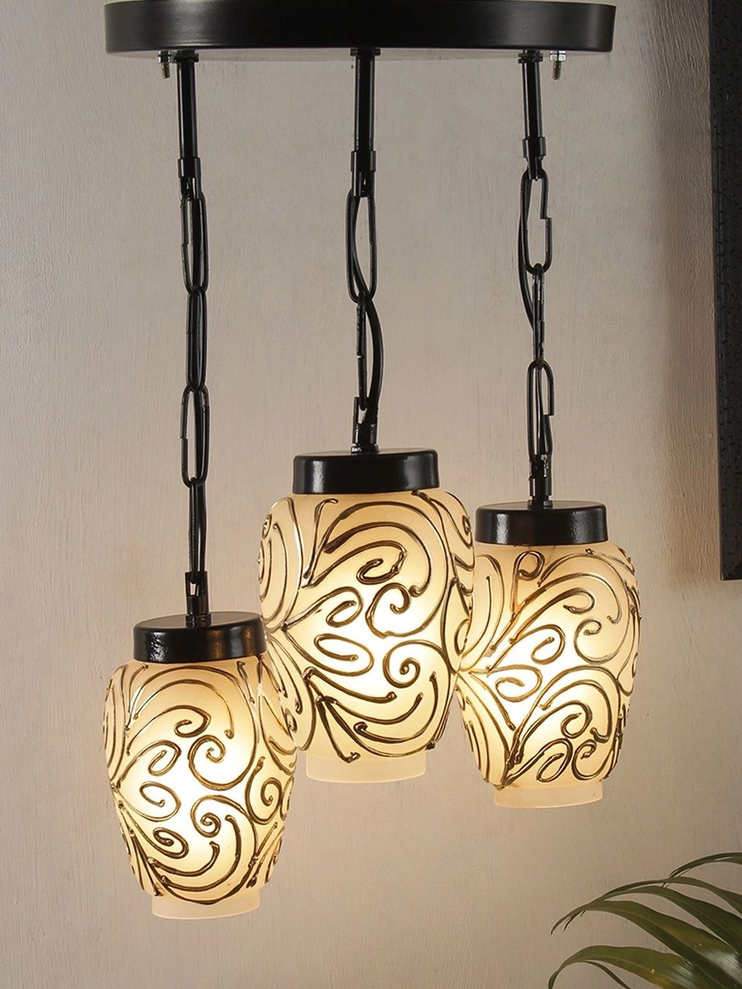 Myntra Elegant Homes Multicoloured Printed Glass Traditional Ceiling Lamp-picture-13