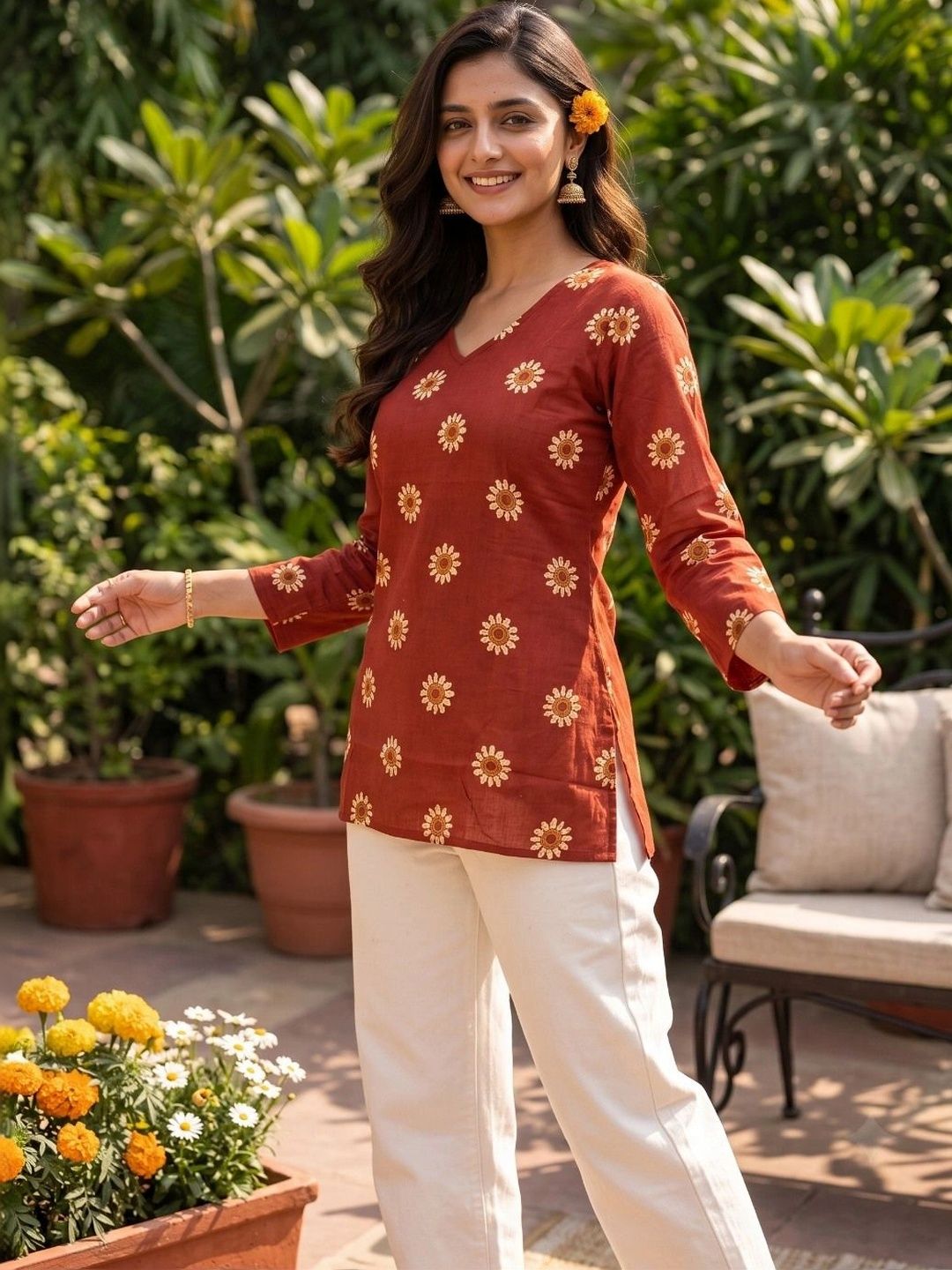 ZIVRAA Floral Printed V-Neck Pure Cotton Kurti-picture-54