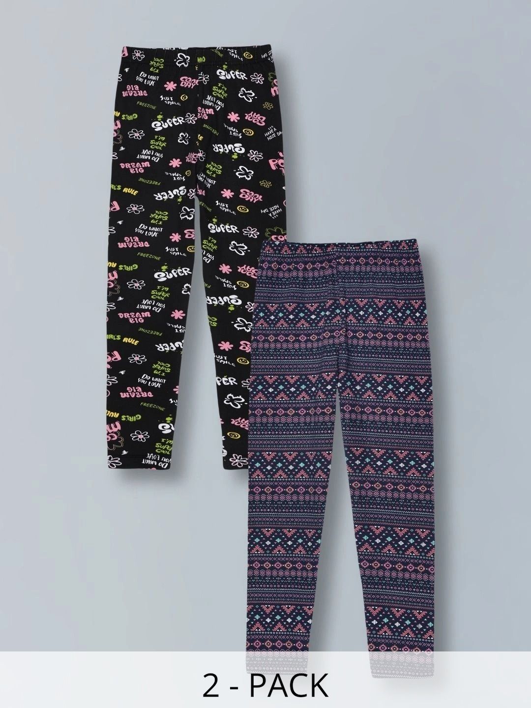 PLUM TREE Girls Pack Of 2 Printed Ankle Length Leggings-picture-43