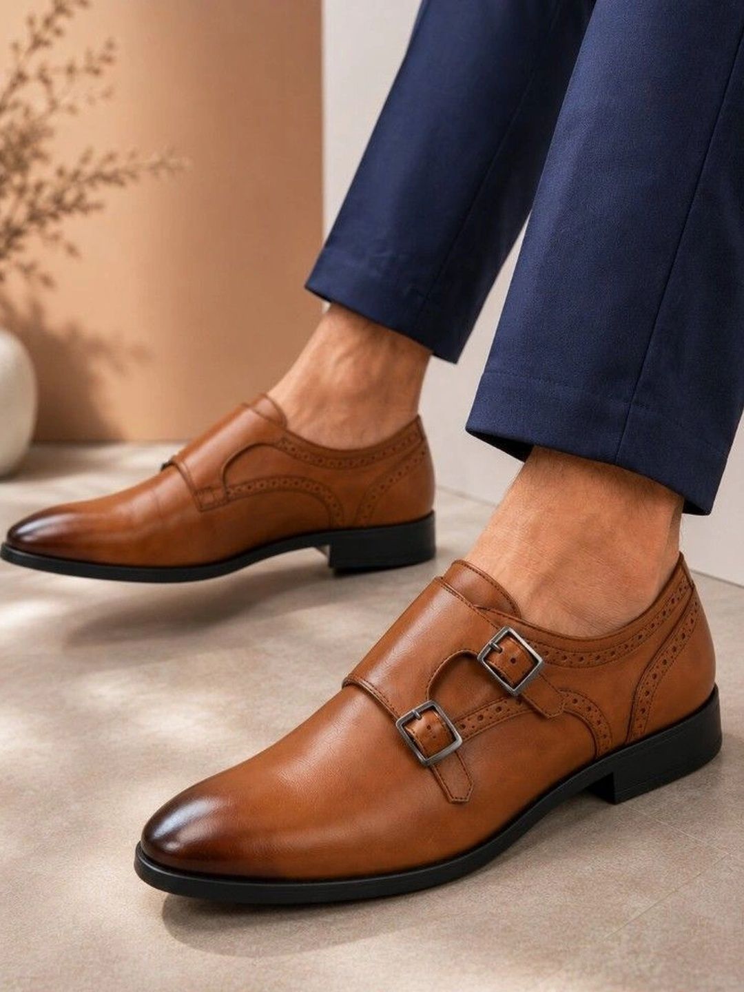House of Pataudi Men Pointed ToeFormal Monk Shoes-picture-43